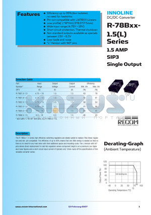 R-78B2.5-1.5L datasheet - 1.5 AMP SIP3 Single Output