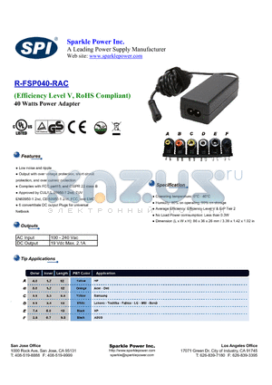 R-FSP040-RAC datasheet - 40 Watts Power Adapter Low noise and ripple