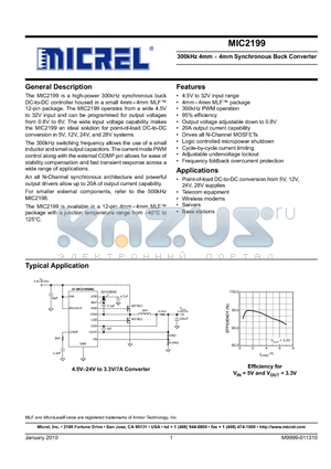 MIC2199YML datasheet - 300kHz 4mm  4mm Synchronous Buck Converter