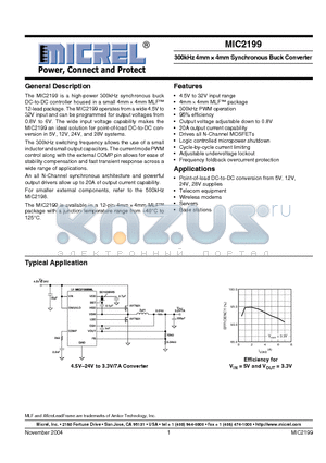 MIC2199 datasheet - 300kHz 4mm  4mm Synchronous Buck Converter