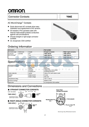 Y96E-43RD10 datasheet - Quick-disconnect AC cordsets allow easy installation and replacement of AC sensors