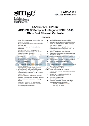 LAN83C171 datasheet - EPIC/XF ACPI/PC 97 Compliant Integrated PCI 10/100 Mbps Fast Ethernet Controller