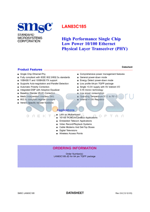 LAN83C185_03 datasheet - High Performance Single Chip Low Power 10/100 Ethernet Physical Layer Transceiver