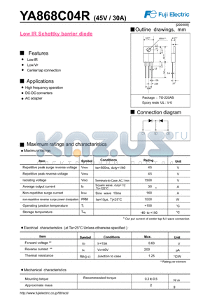 YA868C04R datasheet - Low IR Schottky barrier diode