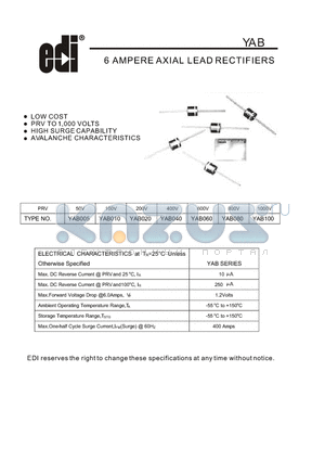 YAB020 datasheet - 6 AMPERE AXIAL LEAD RECTIFIERS