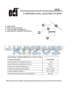 YAB040 datasheet - 6 AMPERE AXIAL LEAD RECTIFIERS