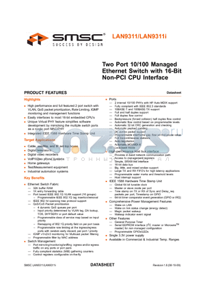 LAN9311 datasheet - Two Port 10/100 Managed Ethernet Switch with 16-Bit Non-PCI CPU Interface