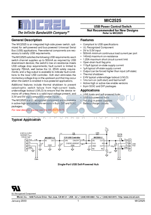 MIC2525-1BM datasheet - USB Power Control Switch Not Recommended for New Designs