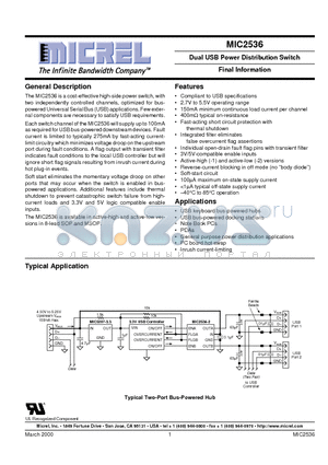 MIC2536-1BMM datasheet - Dual USB Power Distribution Switch Final Information