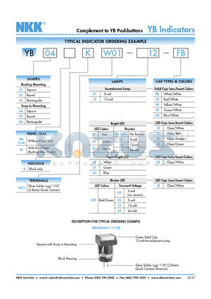 YB04WKW01 datasheet - Complement to YB Pushbuttons