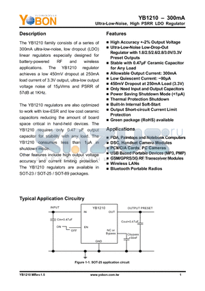 YB1210 datasheet - 300mA Ultra-Low-Noise, High PSRR LDO Regulator