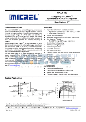 MIC26400YJL datasheet - 5A Hyper Speed Control Synchronous DC/DC Buck Regulator