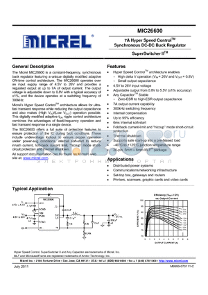 MIC26600_1107 datasheet - 7A Hyper Speed ControlTM Synchronous DC-DC Buck Regulator