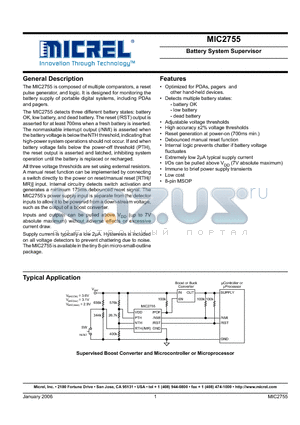 MIC2755 datasheet - Battery System Supervisor