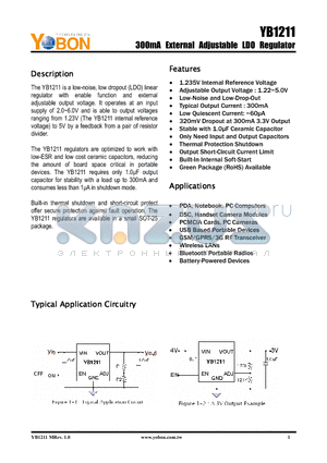 YB1211 datasheet - 300mA External Adjustable LDO Regulator
