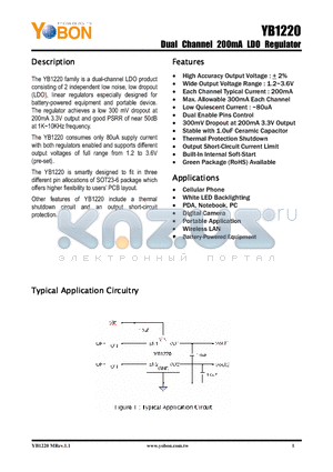 YB1220 datasheet - Dual Channel 200mA LDO Regulator