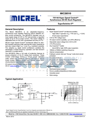 MIC28510 datasheet - 75V/4A Hyper Speed Control Synchronous DC/DC Buck Regulator