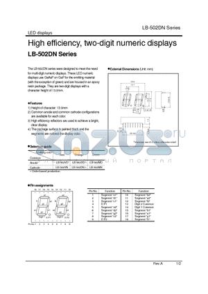 LB-502MD datasheet - High efficiency, two-digit numeric displays