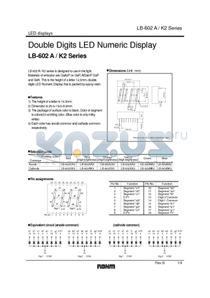 LB-602BK2 datasheet - Double Digits LED Numeric Display