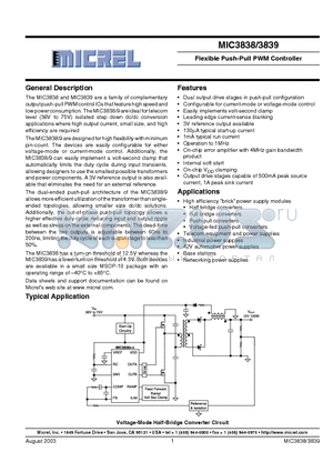 MIC3838 datasheet - Flexible Push-Pull PWM Controller