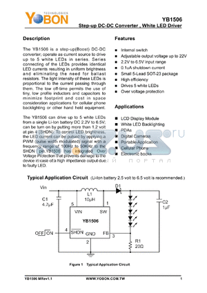 YB1506 datasheet - Step-up DC-DC Converter , White LED Driver