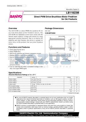 LB11823M datasheet - Direct PWM Drive Brushless Motor Predriver for OA Products