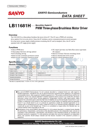 LB11681H datasheet - Monolithic Digital IC PWM Three-phase Brushless Motor Driver