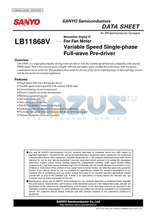 LB11868V datasheet - Monolithic Digital IC For Fan Motor Variable Speed Single-phase Full-wave Pre-driver