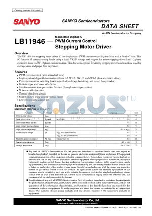 LB11946 datasheet - PWM Current Control Stepping Motor Driver