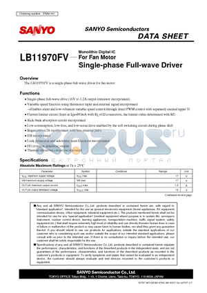 LB11970FV datasheet - Monolithic Digital IC For Fan Motor Single-phase Full-wave Driver