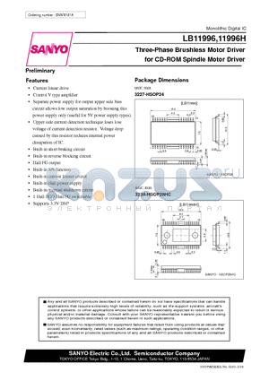 LB11996 datasheet - Three-Phase Brushless Motor Driver for CD-ROM Spindle Motor Driver