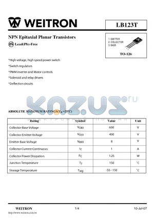 LB123T datasheet - NPN Epitaxial Planar Transistors