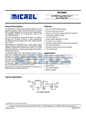 MIC4685_10 datasheet - 3A SPAK SuperSwitcher Buck Regulator