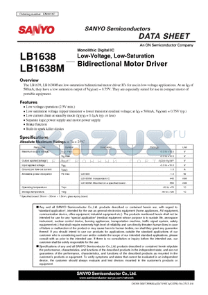 LB1638M datasheet - Low-Voltage, Low-Saturation Bidirectional Motor Driver