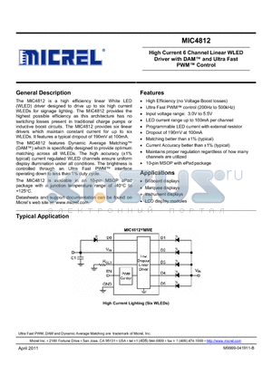 MIC4812 datasheet - High Current 6 Channel Linear WLED Driver with DAM and Ultra Fast PWM Control