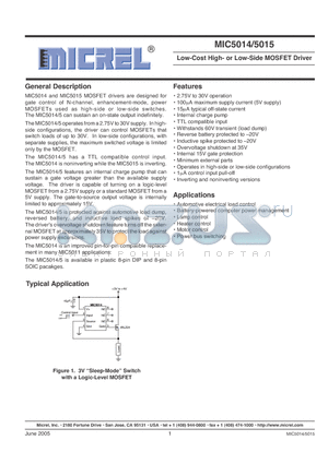 MIC5014 datasheet - Low-Cost High- or Low-Side MOSFET Driver