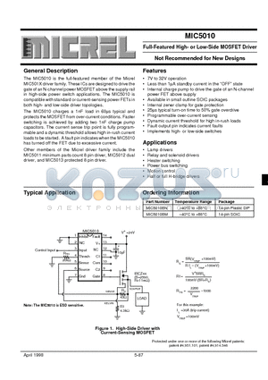MIC5010BM datasheet - Full-Featured High- or Low-Side MOSFET Driver