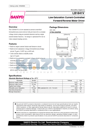 LB1841 datasheet - Low-Saturation Current-Controlled Forward/Reverse Motor Driver