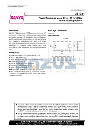 LB1924 datasheet - Power Brushless Motor Driver IC for Office Automation Equipment