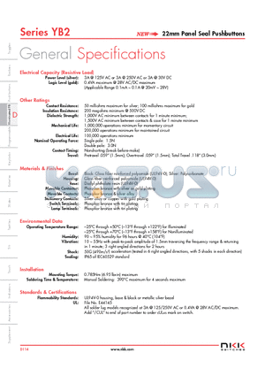 YB215CWCSW01-5C-JS datasheet - 22mm Panel Seal Pushbuttons