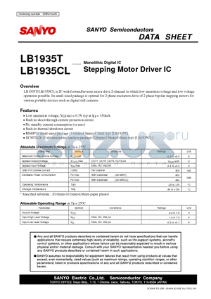 LB1935CL datasheet - Monolithic Digital IC Stepping Motor Driver IC