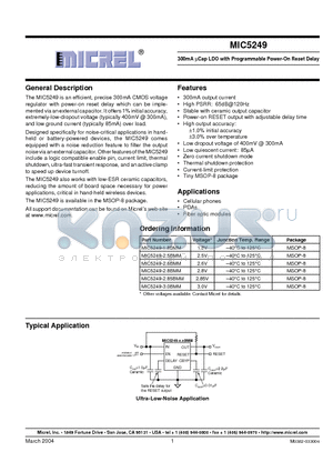 MIC5249-3.0BMM datasheet - 300MA UCAP LDO WITH PROGRAMMABLE POWER ON RESET DELAY