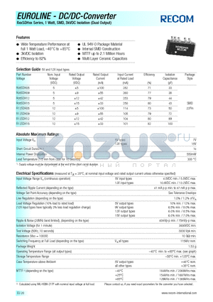 R12SDH05 datasheet - EUROLINE - DC/DC - CONVERTER