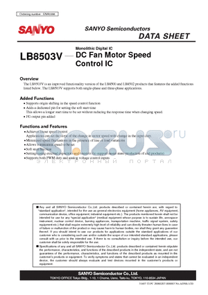 LB8503V datasheet - Monolithic Digital IC DC Fan Motor Speed Control IC