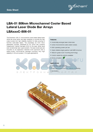 LBA100C-806-01 datasheet - Microchannel Cooler Based Lateral Laser Diode Bar Arrays