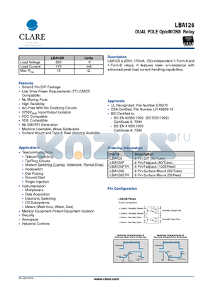 LBA126 datasheet - DUAL POLE OptoMOS Relay