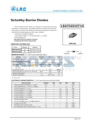 LBAT54XV2T1G datasheet - Schottky Barrier Diodes Extremely Fast Switching Speed