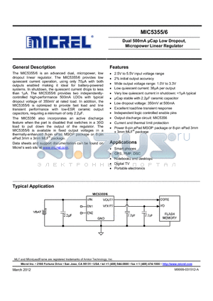 MIC5355-3.3/1.8YMME datasheet - Dual 500mA lCap Low Dropout, Micropower Linear Regulator