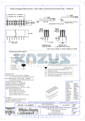 LBCSS-1-D datasheet - .100 cl Dual Row Box Connector Socket Strip