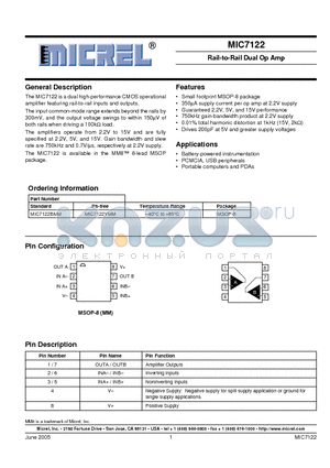 MIC7122_05 datasheet - Rail-to-Rail Dual Op Amp